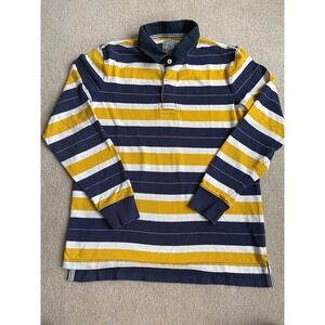 Vintage Lands End Rugby Shirt Long SYellow Blue White Stripe Size M 38-40